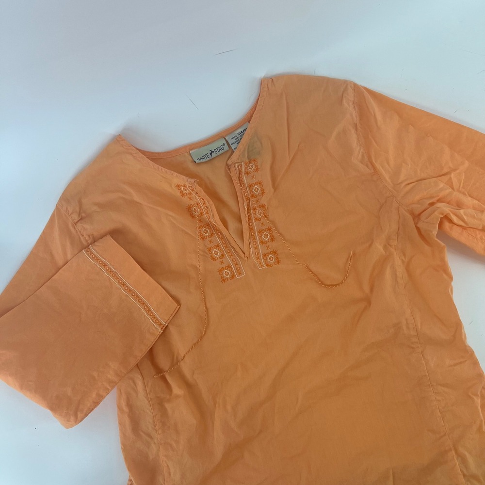 White Stag Womens Peach Cotton Embroidered Split Neck Tunic Top WS511684‎ S 4/6